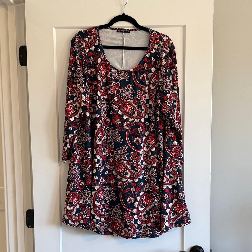 Enmain Blue and Red Paisley Dress 2XL